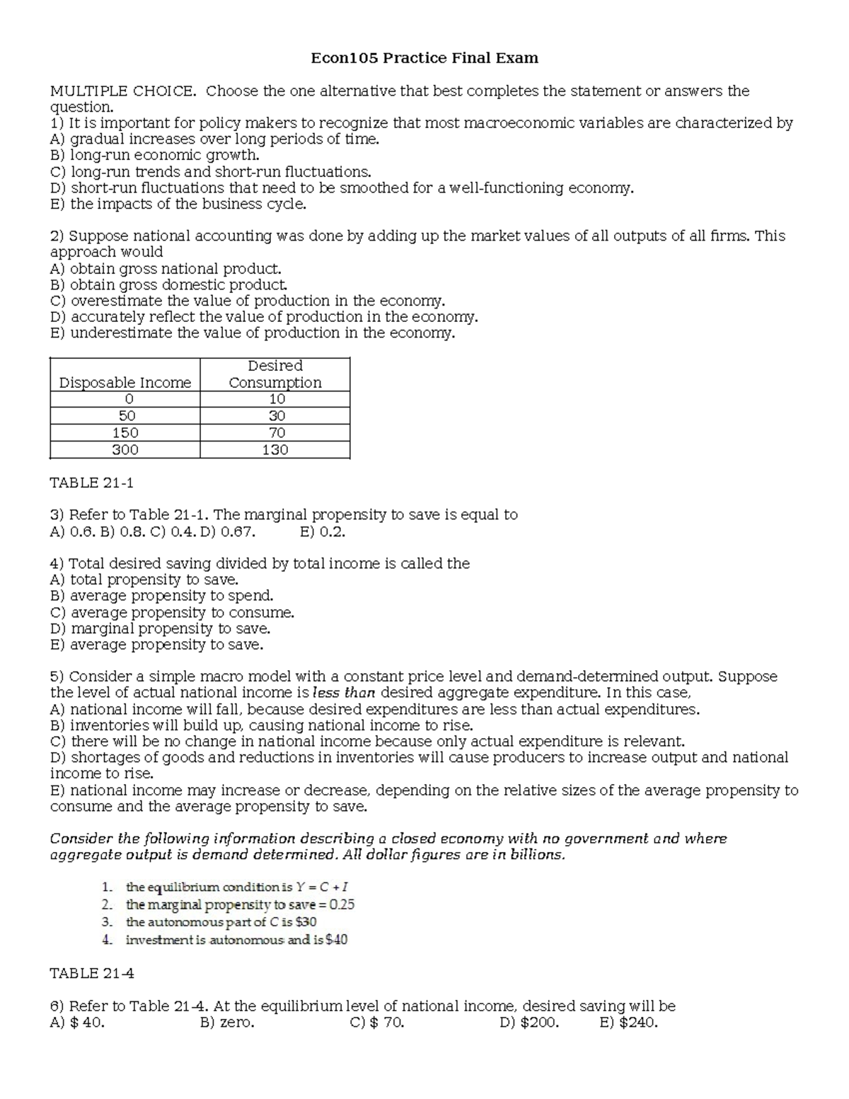 Econ105 Practice Final Exam Review and Questions - Studocu