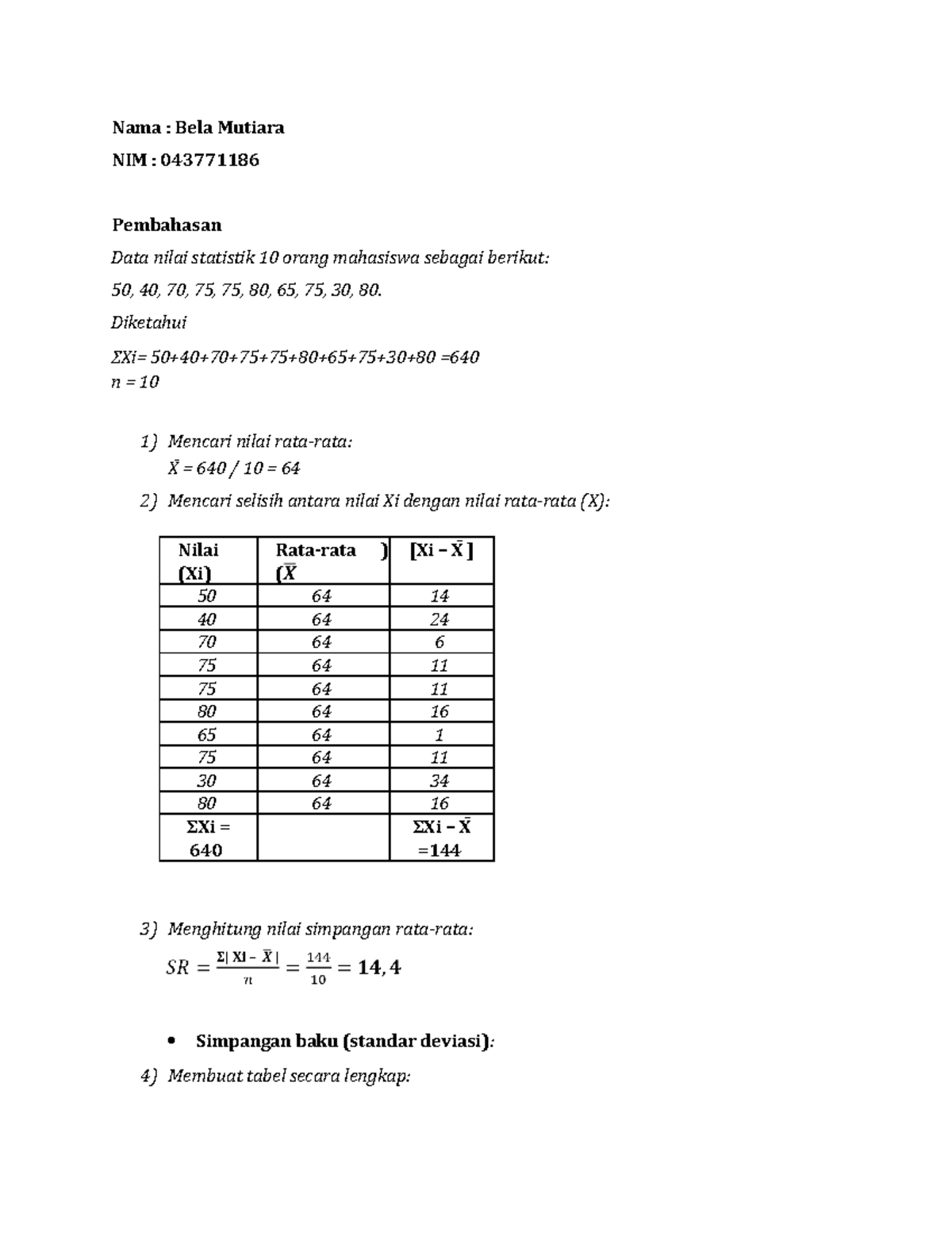 Diskusi 4: Statistik Ekonomi - Rata-rata & Simpangan Baku - Studocu