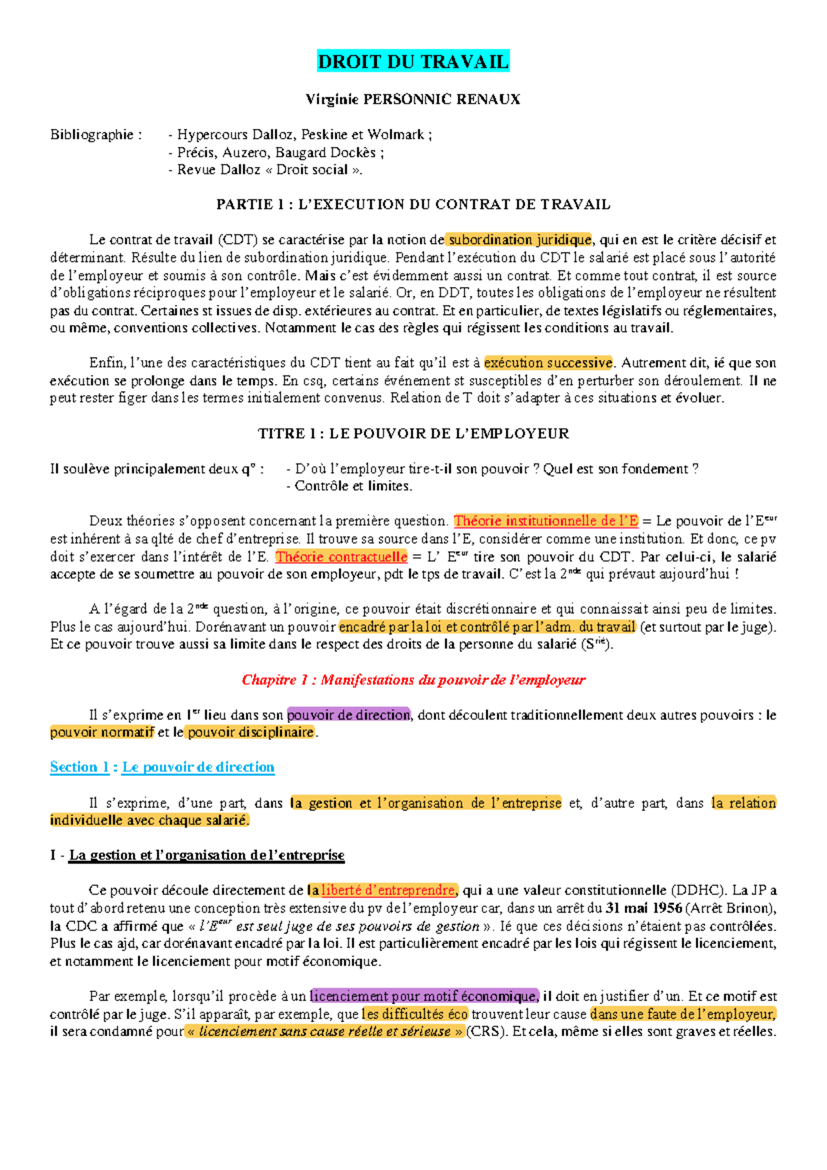 Notes de Cours sur le Droit du Travail - Cours DRT101 - Studocu
