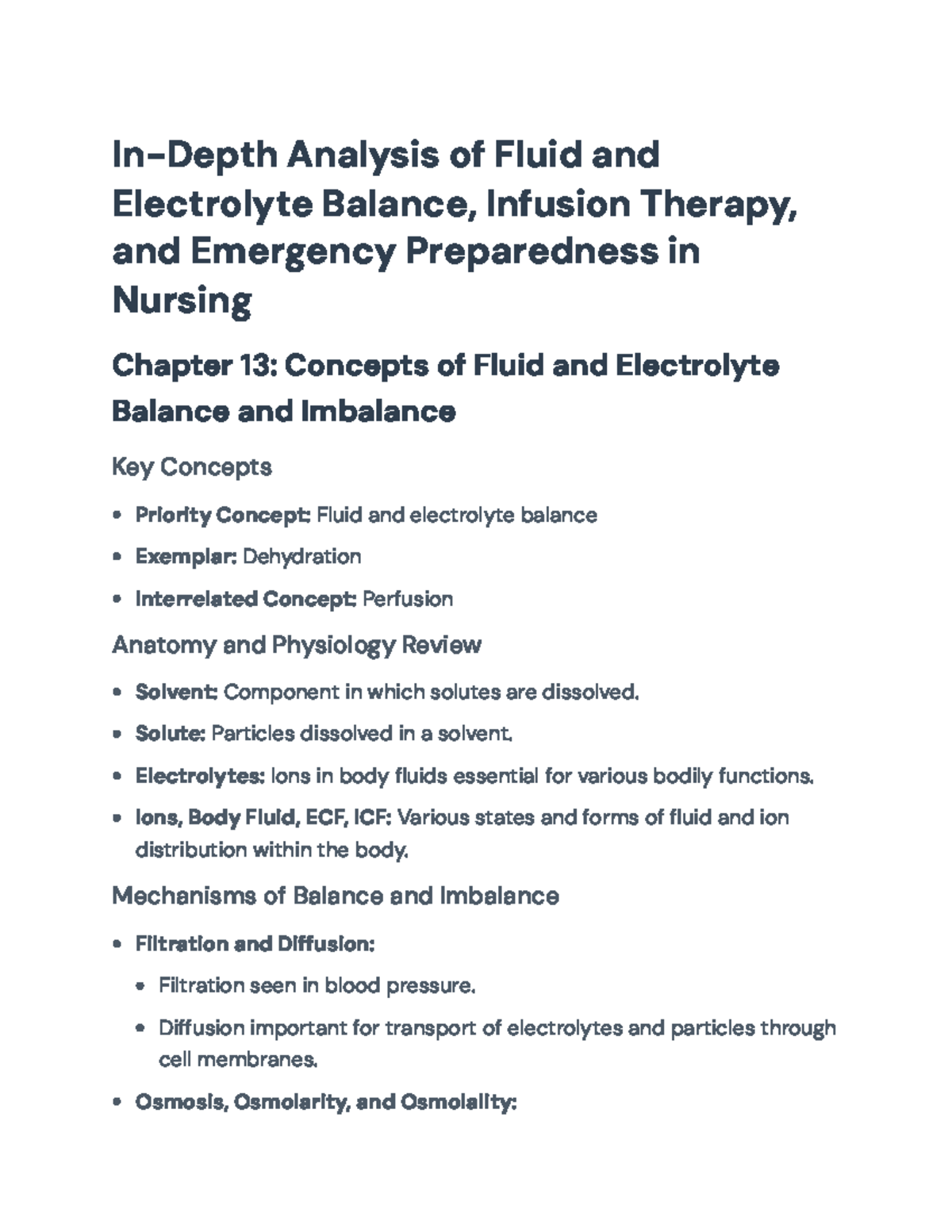 Fluid and Electrolyte Balance & Infusion Therapy in Nursing: Chapter 13 ...