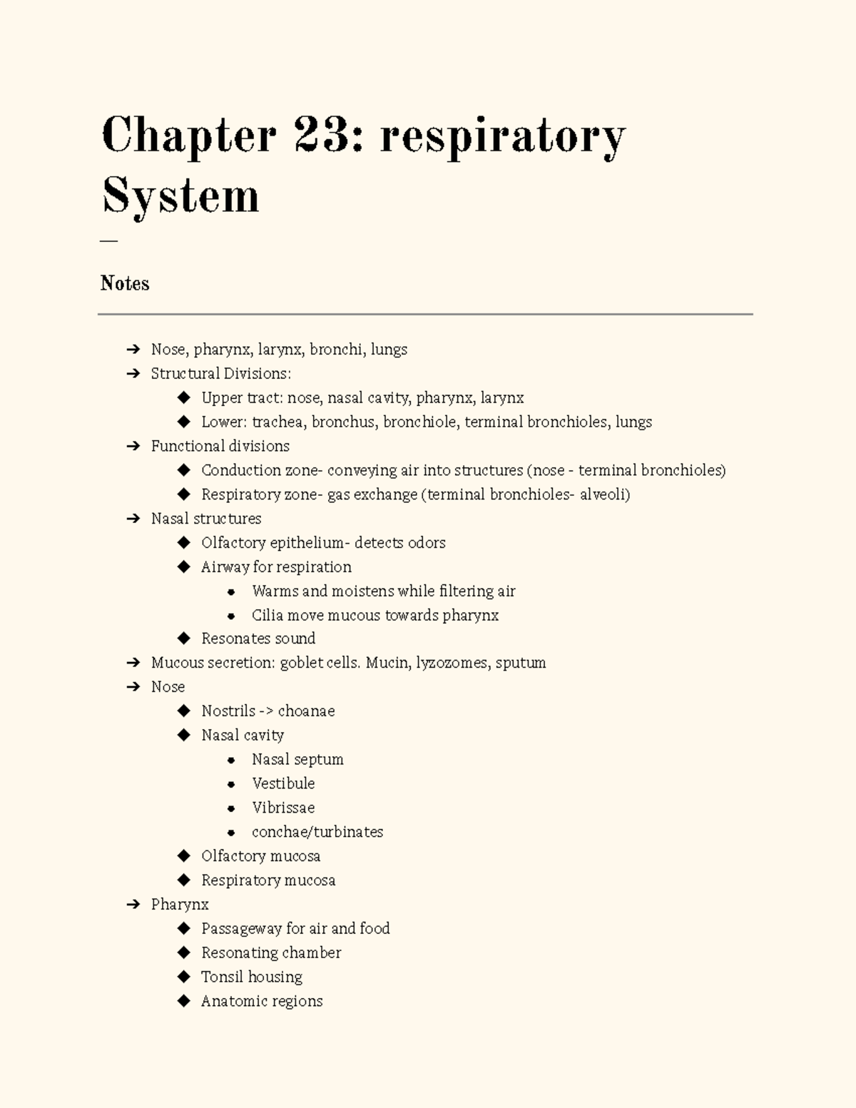 Chapter 23: Respiratory System Overview and Key Concepts - Studocu