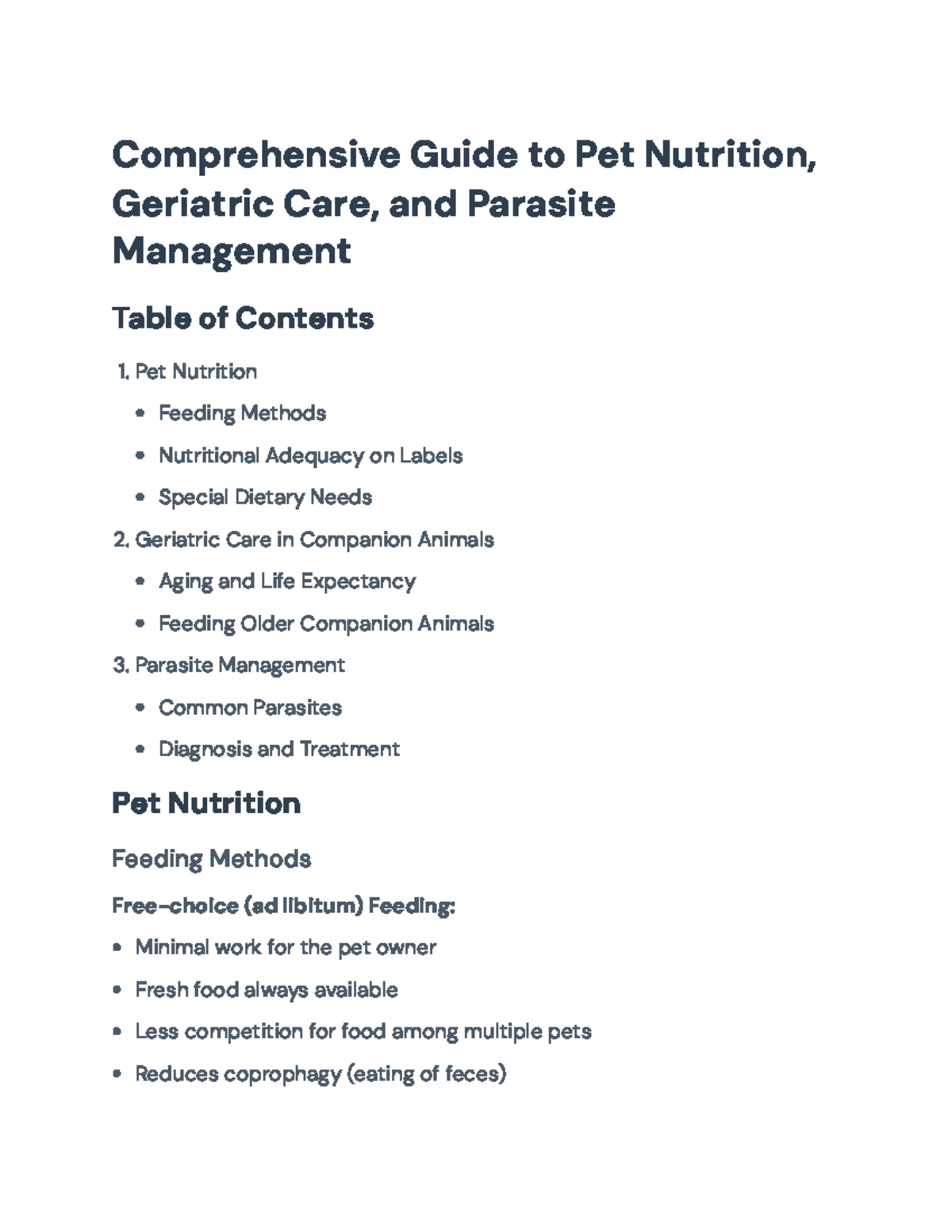 Comprehensive Guide to Pet Nutrition, Geriatric Care & Parasite ...