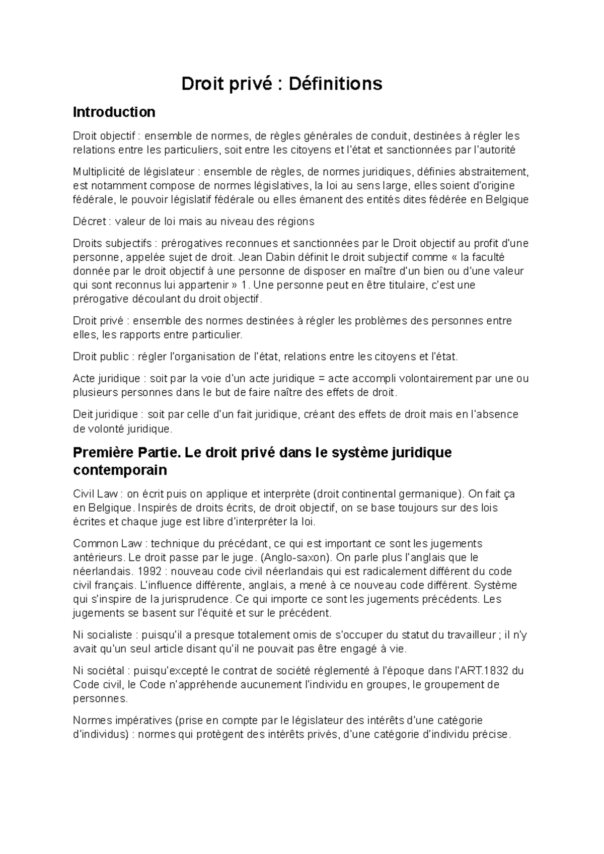 Droit privé - definitions - Droit privé : Définitions Introduction ...