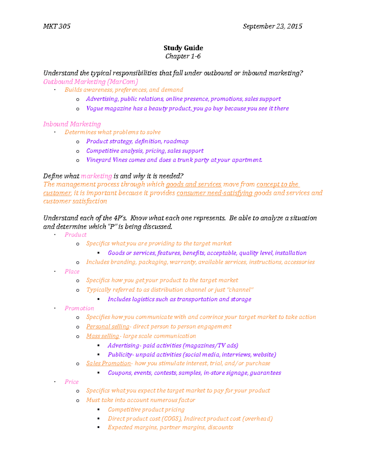 Marketing Concepts Study Guide: Key Strategies and Definitions - Studocu