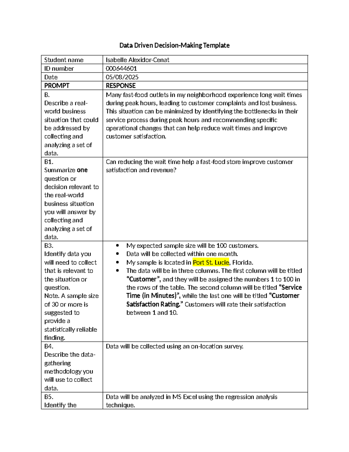 C207 Task 1 - Data Analysis for Business Improvement - Studocu