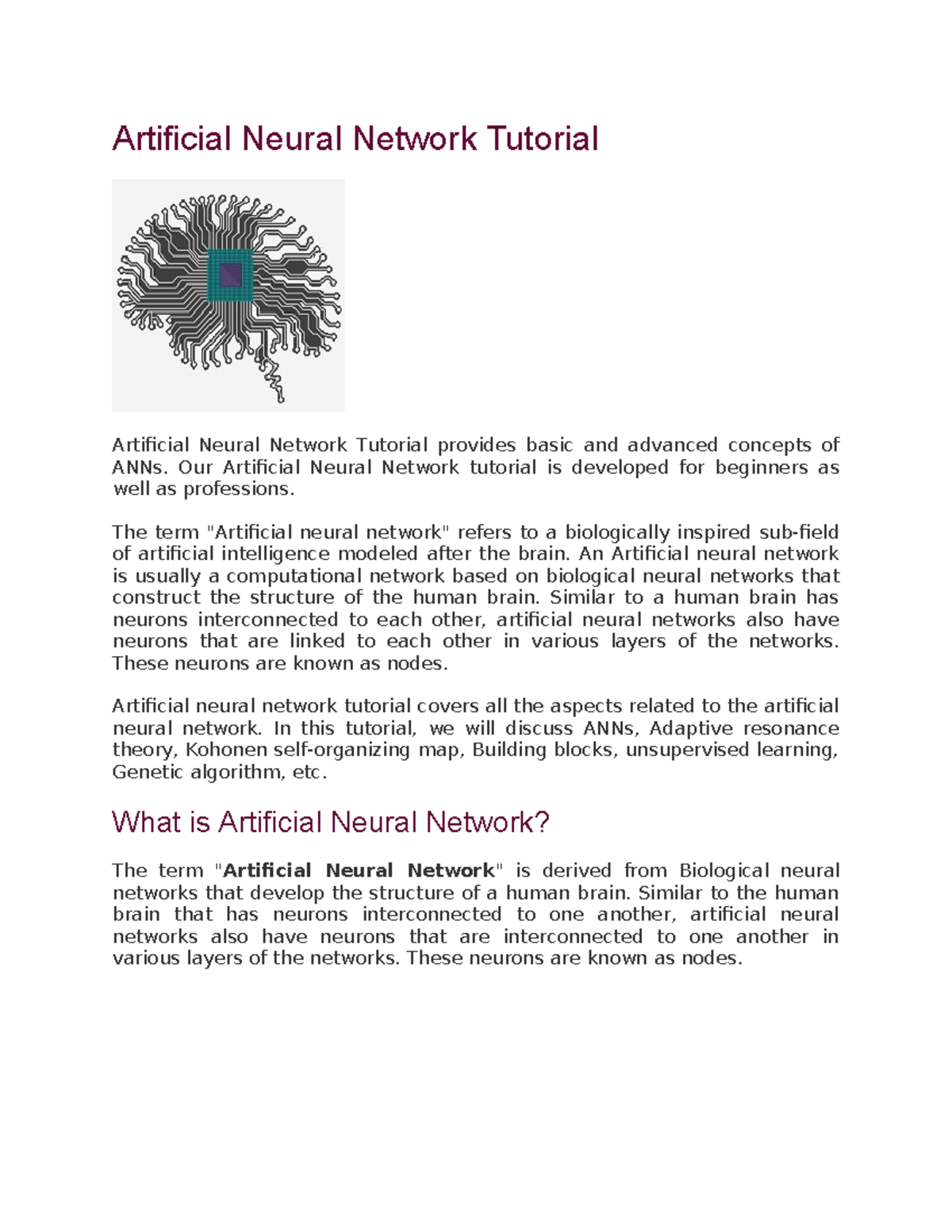 AI unit V - ARTIFICIAL INTELLIGENCE - Artificial Neural Network ...
