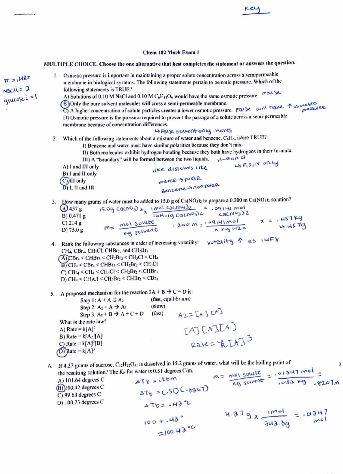 Chem 102 Mock Exam I: Sample Questions and Answers Guide - Studocu