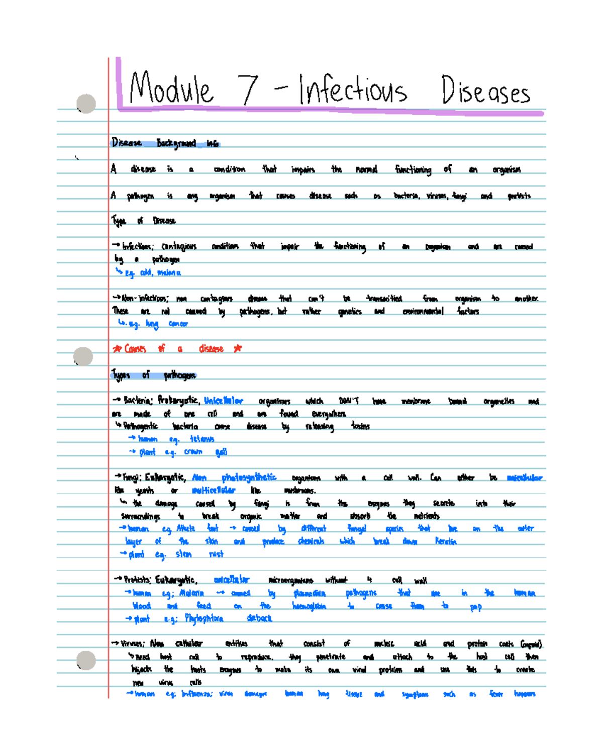 Module 7: Infectious and Non-Infectious Diseases Overview Notes - Studocu