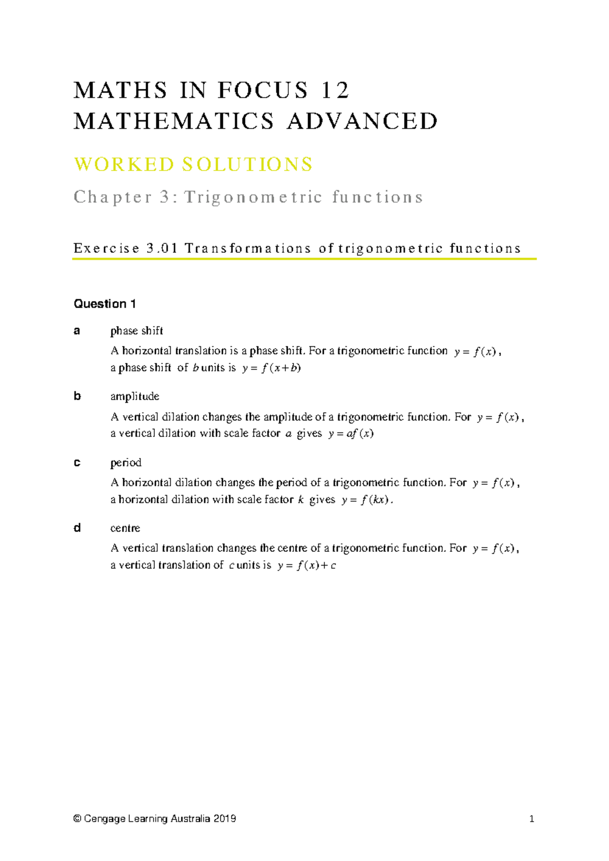 MIF12 Advanced Mathematics Chapter 3: Trigonometric Functions Solutions ...