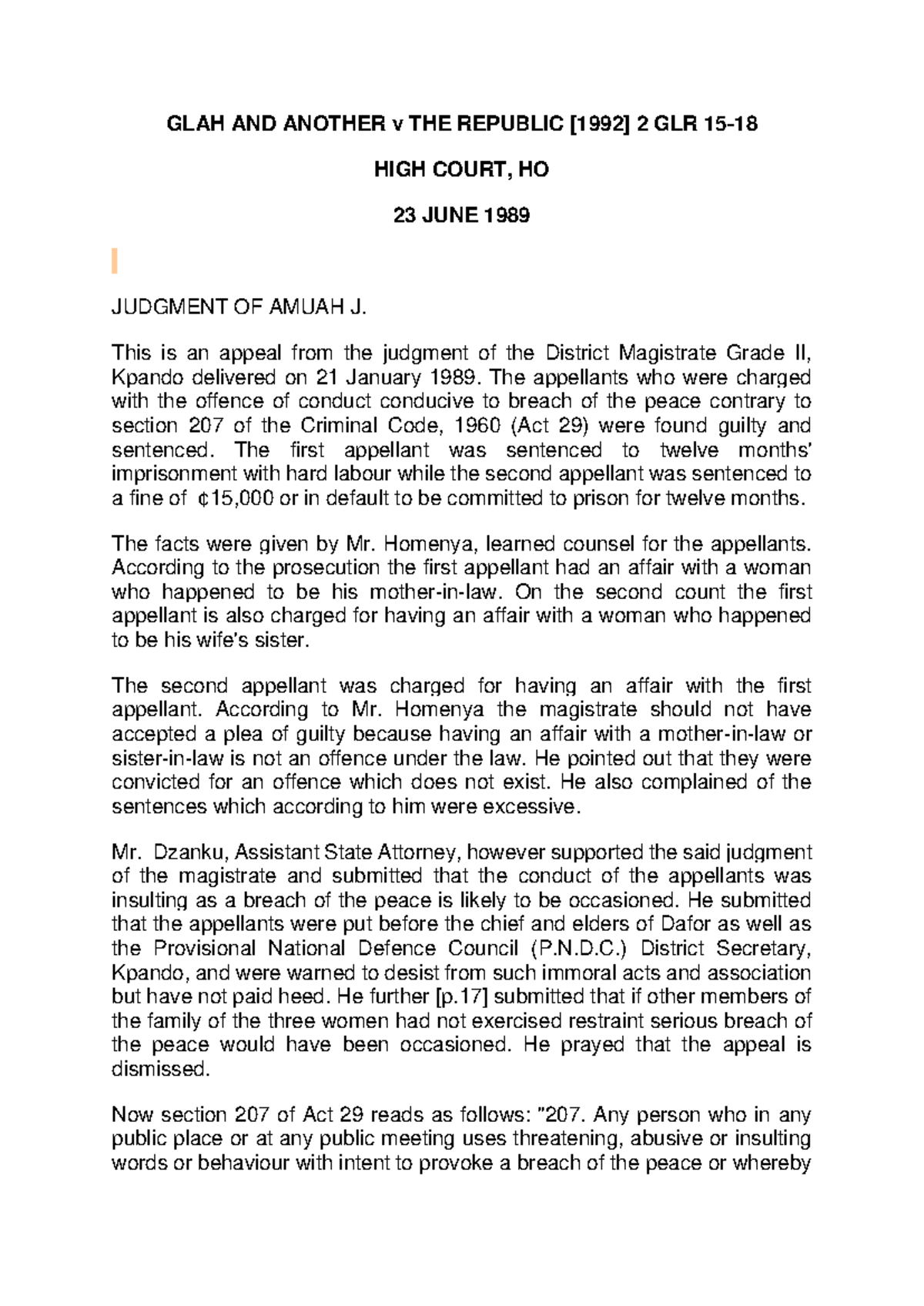 Case Study: GLAH & Another v The Republic - Judgment Analysis - Studocu
