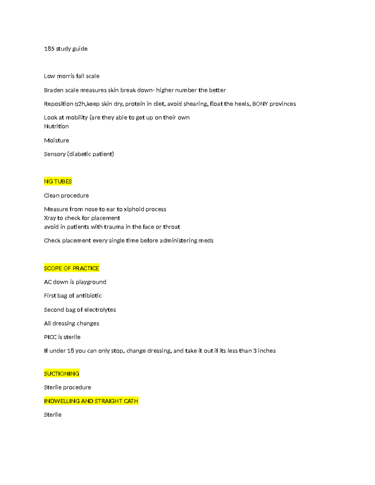 NURS 185 Exam 2 Review: Key Concepts and Nursing Practices - Studocu