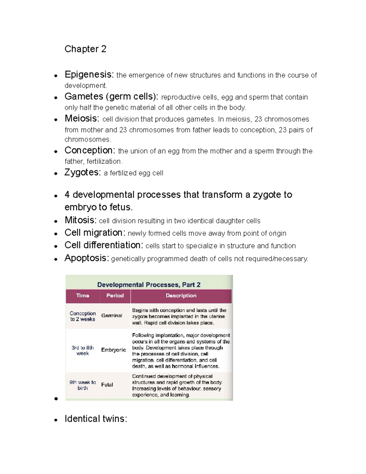 Chapter 2 Notes: Epigenesis and Developmental Processes - Studocu