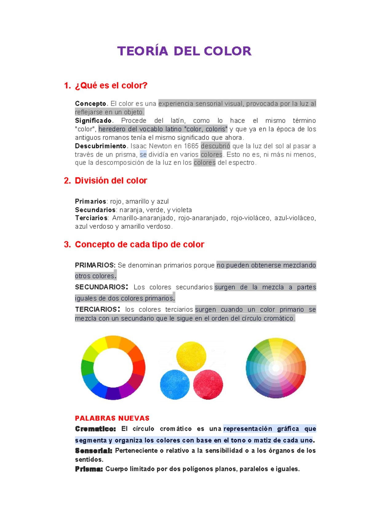 TEORÍA DEL COLOR 1: Conceptos y Divisiones Esenciales - Studocu