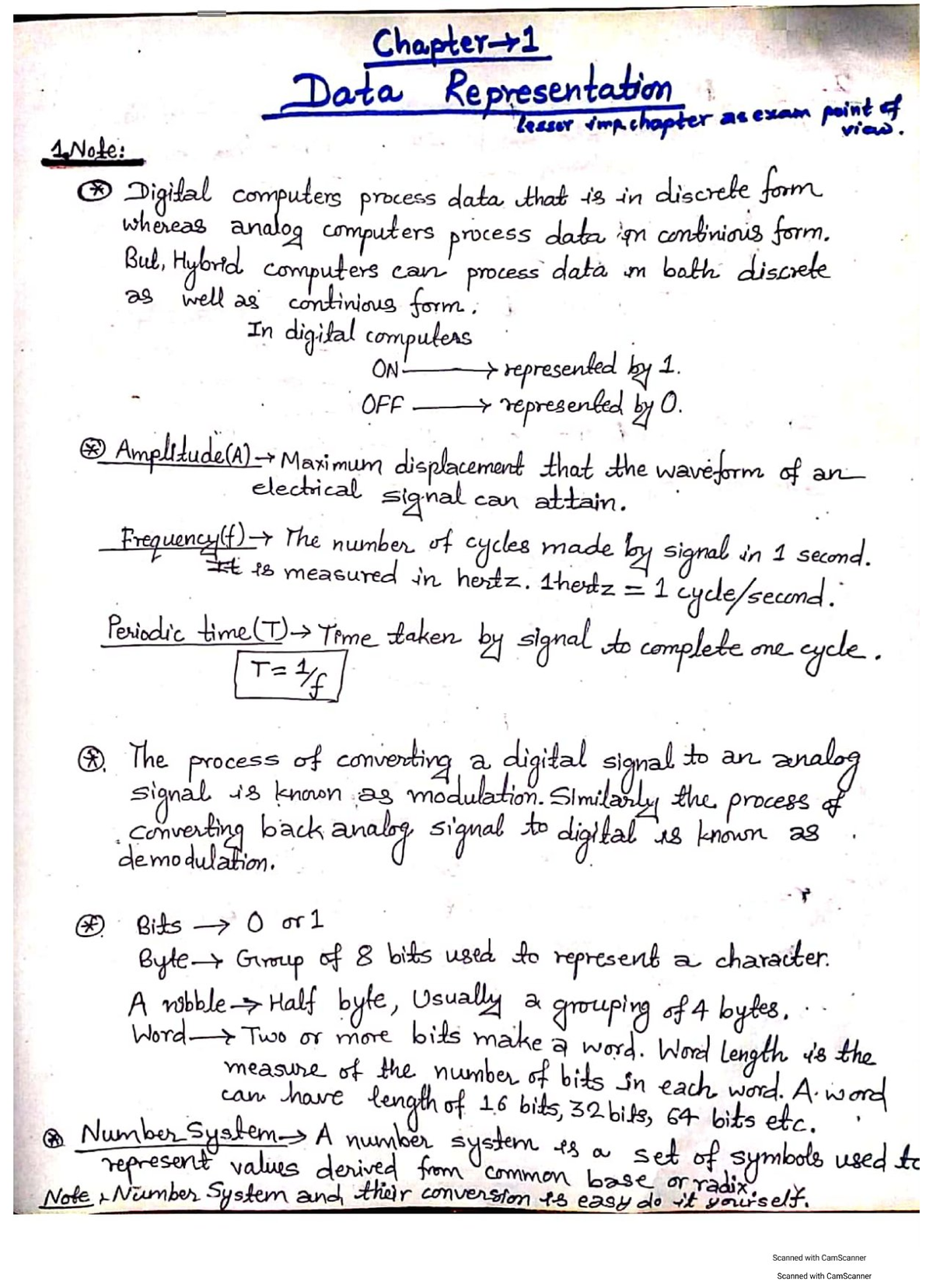 CA-Unit-1 Chapter 1: Data Representation for Exam Preparation - Studocu