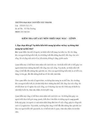 [Solved] Phn tch nhn t ch quan trong s hnh thnh trit hc Mc Lnin Vn dng ...