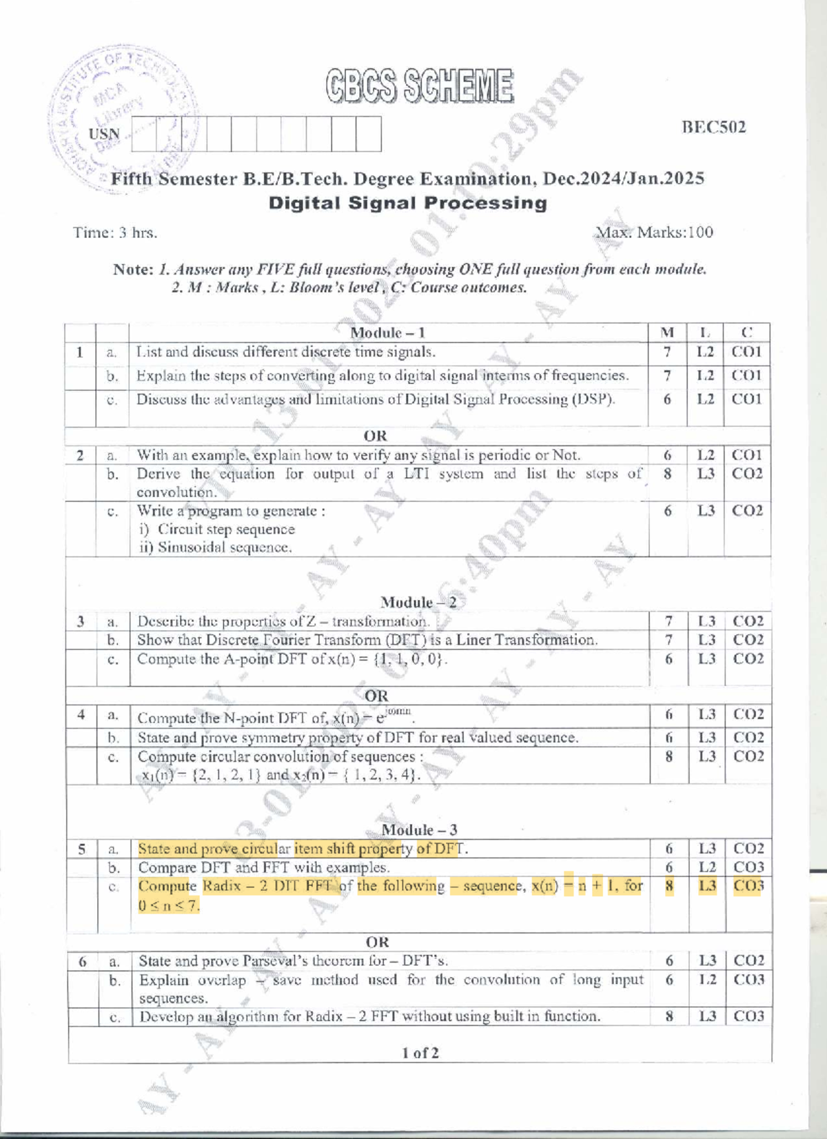 BEC502 Final Exam DEC-JAN 2025: Digital Signal Processing Questions ...
