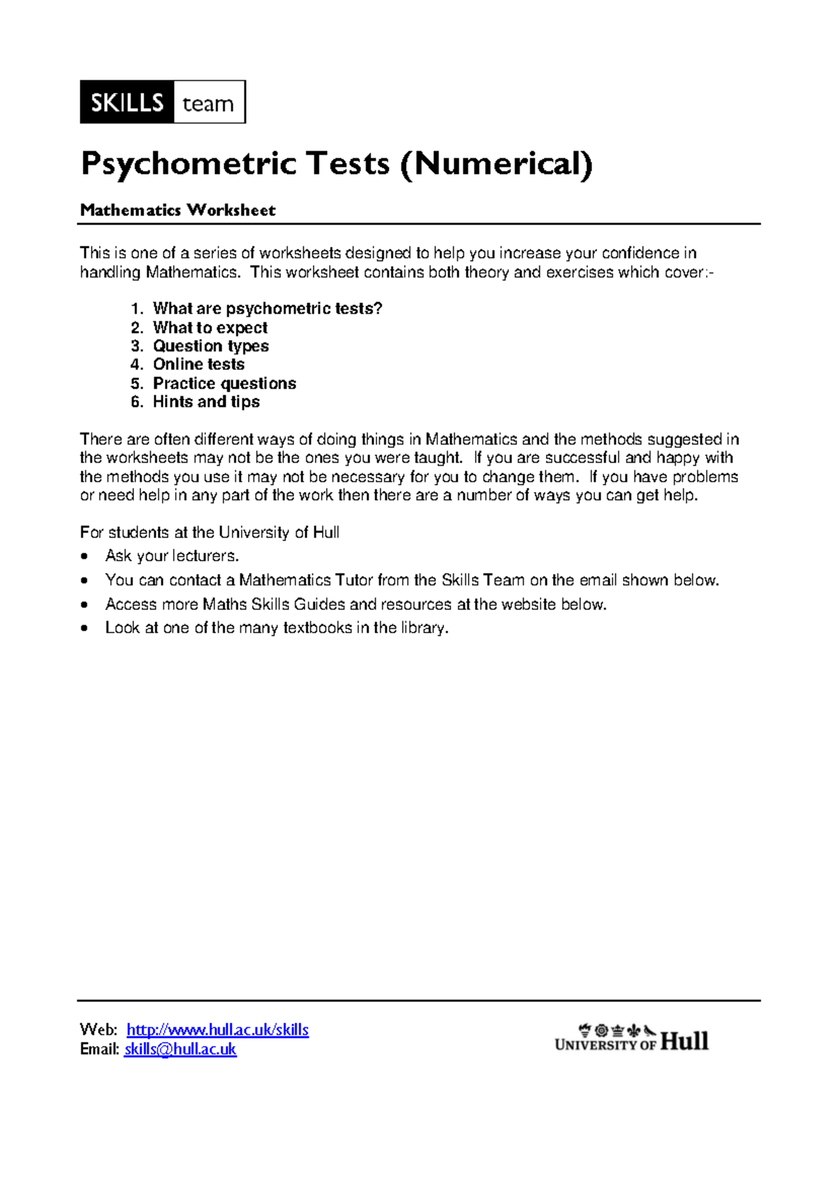 Psychometric Tests (Numerical) - Mathematics Worksheet Guide - Studocu