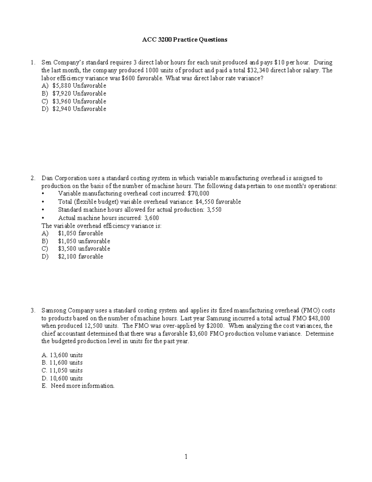 ACC 3200 Final Exam Practice Problems - Studocu