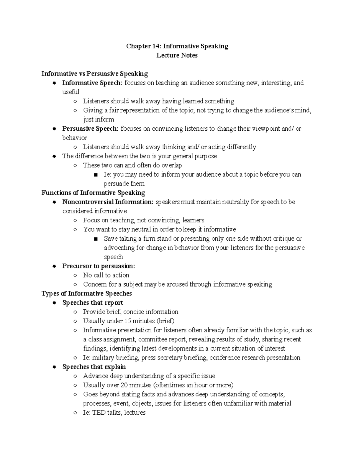 Chapter 14: Lecture Notes on Informative Speaking Techniques - Studocu