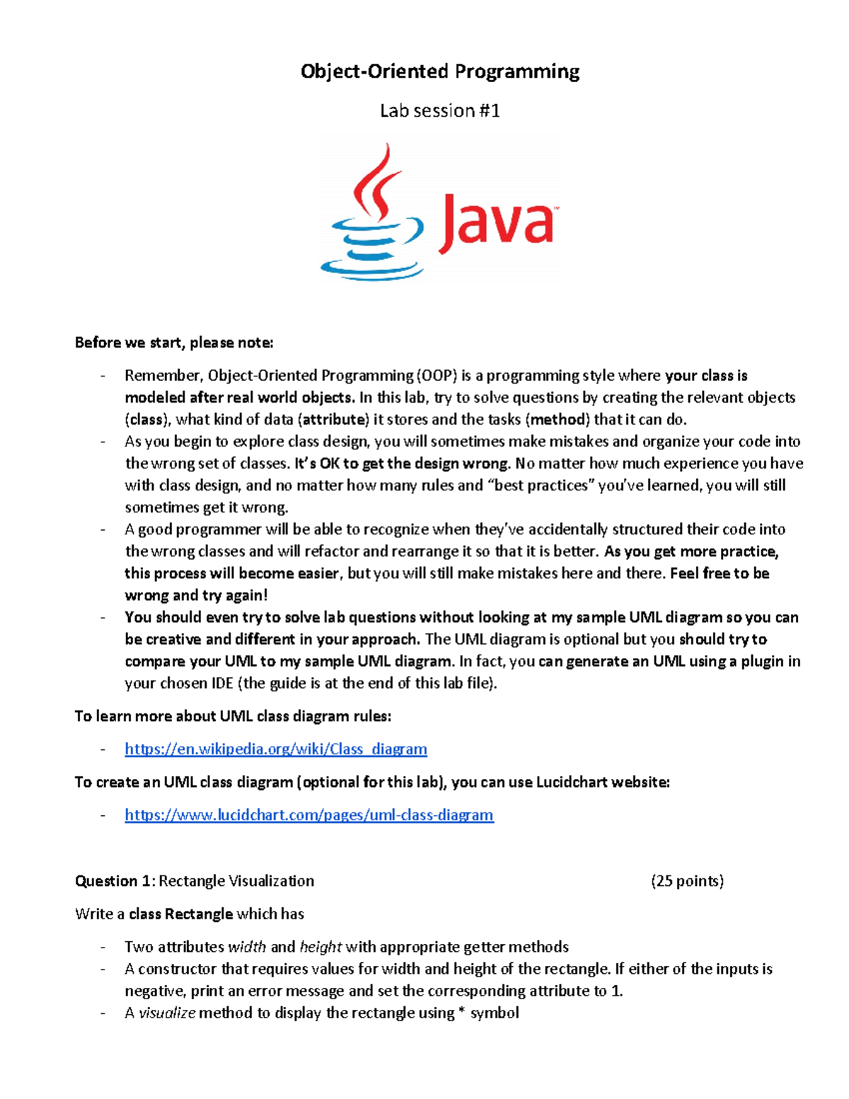 Programming Lab (OOP) - Class Design and UML Exercises - Studocu