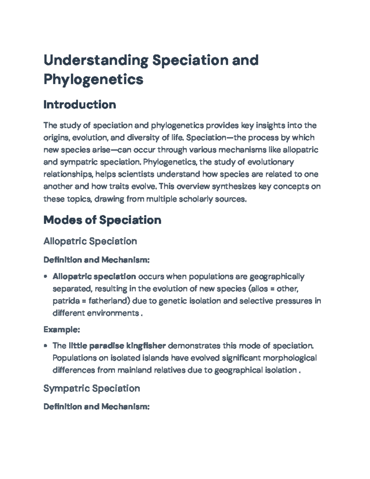 Understanding Speciation and Phylogenetics: Key Concepts and Mechanisms ...