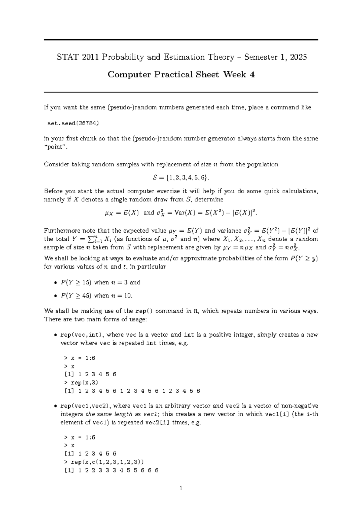 STAT 2011 Week 4 Computer Practical: Probability & Estimation Theory ...