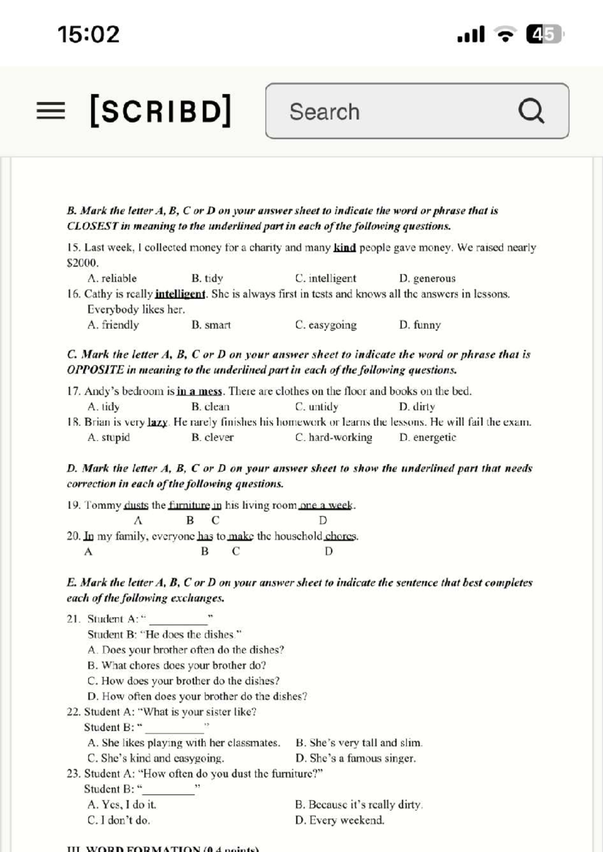 Tieng Anh 10: Learn Smart World Unit 1 Test - Vocabulary & Grammar ...