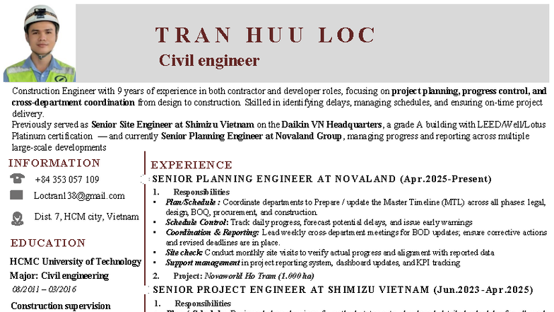 Civil Engineer CV: Site Operation Specialist at Intel - Studocu