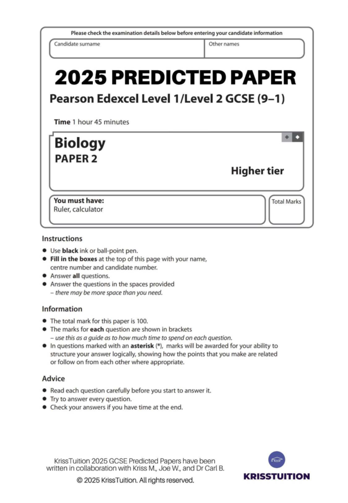 2025 Edexcel Triple Biology H Paper 2: Photosynthesis & Hormonal ...