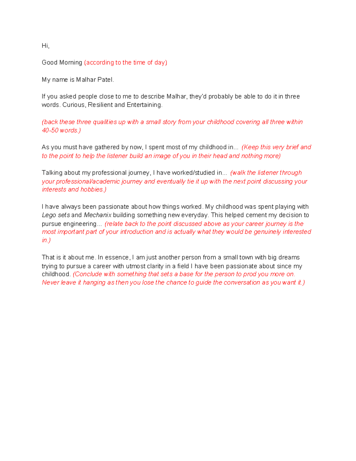 Self-Introduction Sample Answer for Personal Development (PD101) - Studocu