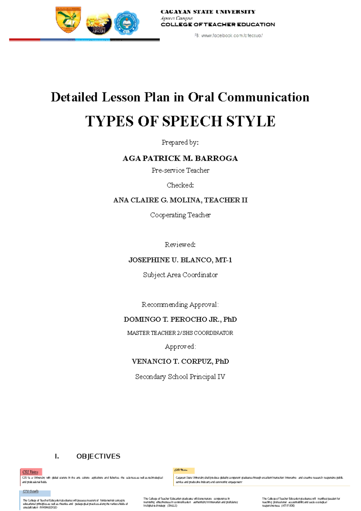 AGA-DLP - Types of Speech Styles in Oral Comm: Detailed Lesson Plan ...