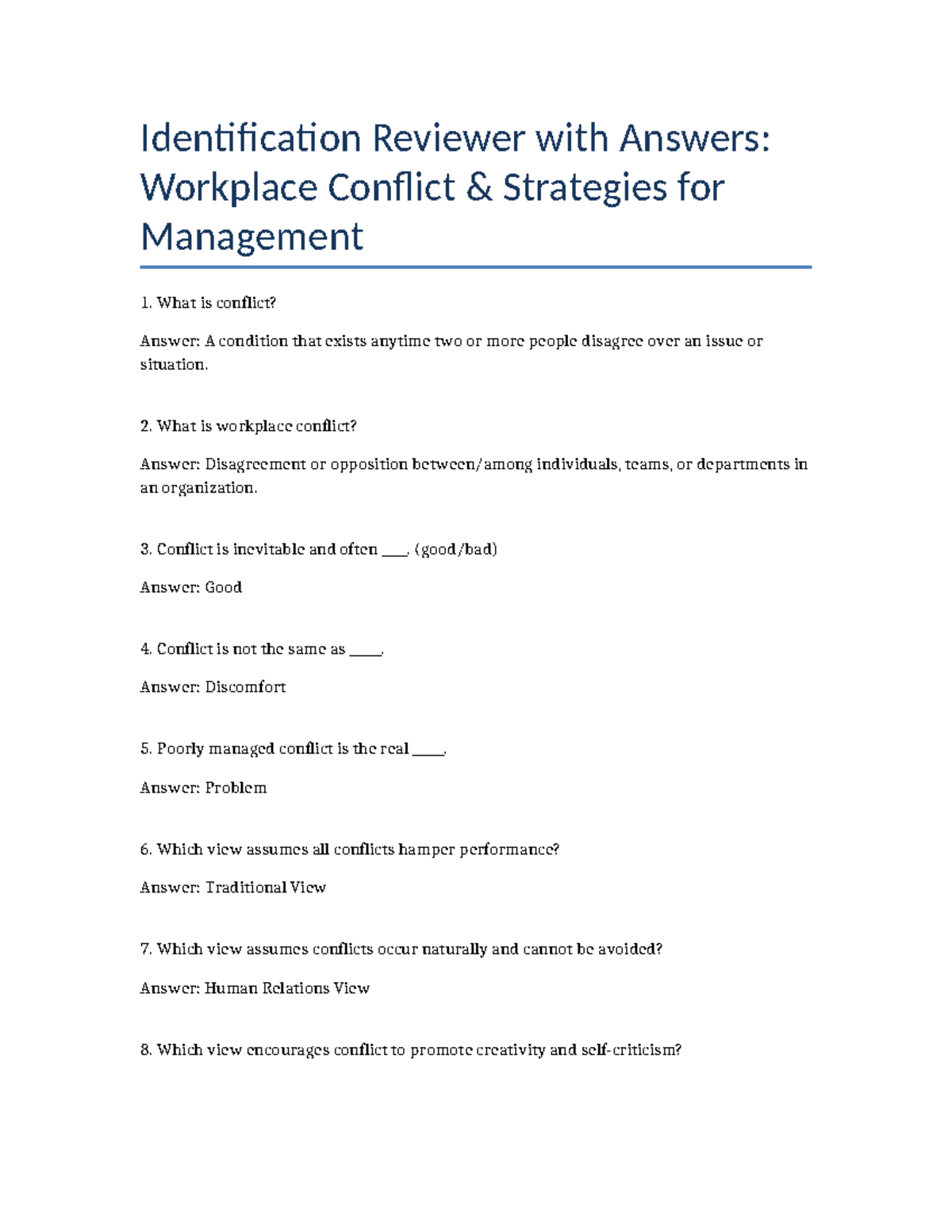 Identification Reviewer: Workplace Conflict Strategies for Management ...