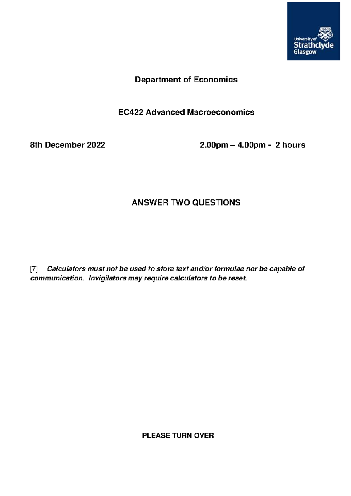 EC422 Advanced Macroeconomics Final Exam - 8th Dec 2022 - Studocu