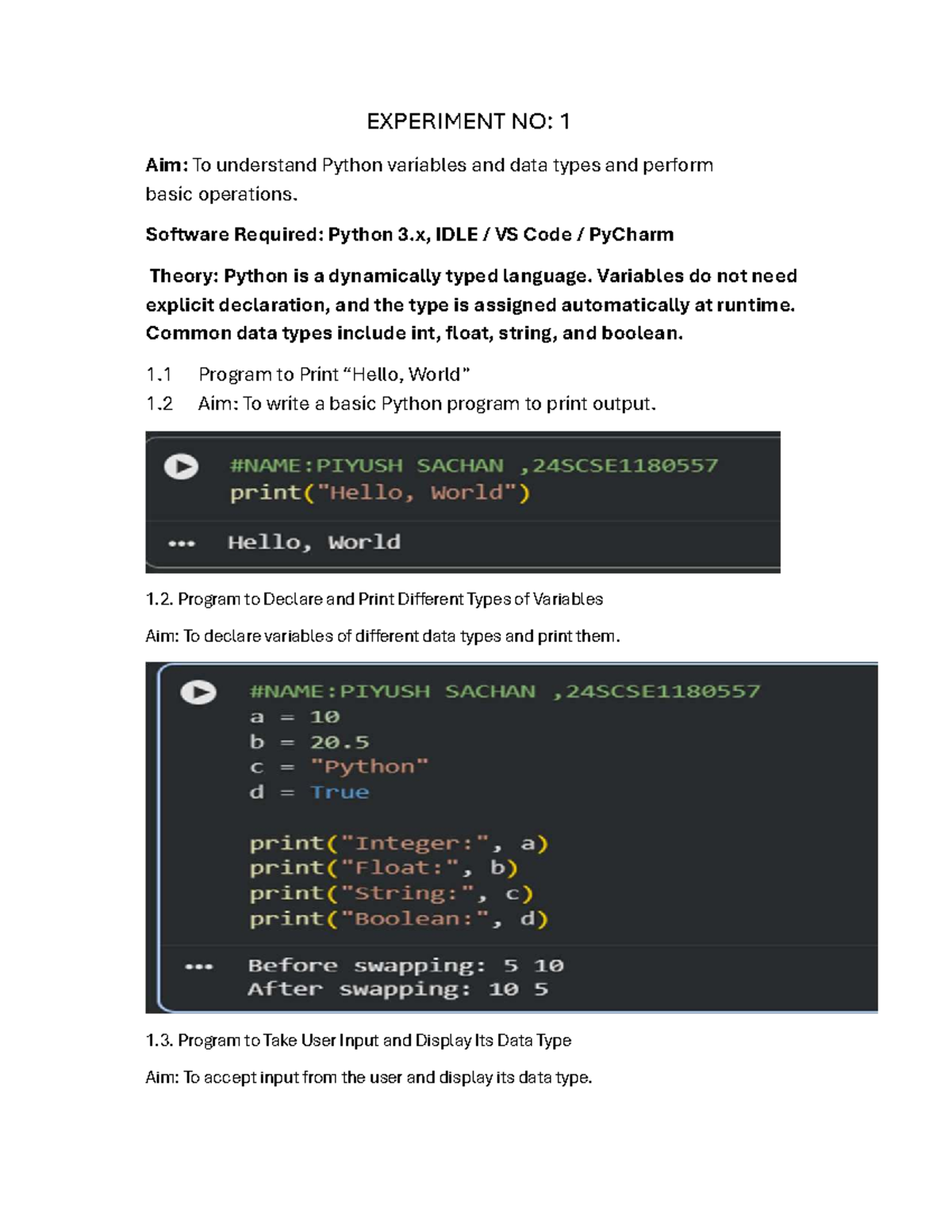 Python Programming Experiments: Variables, Loops, and Data Structures ...