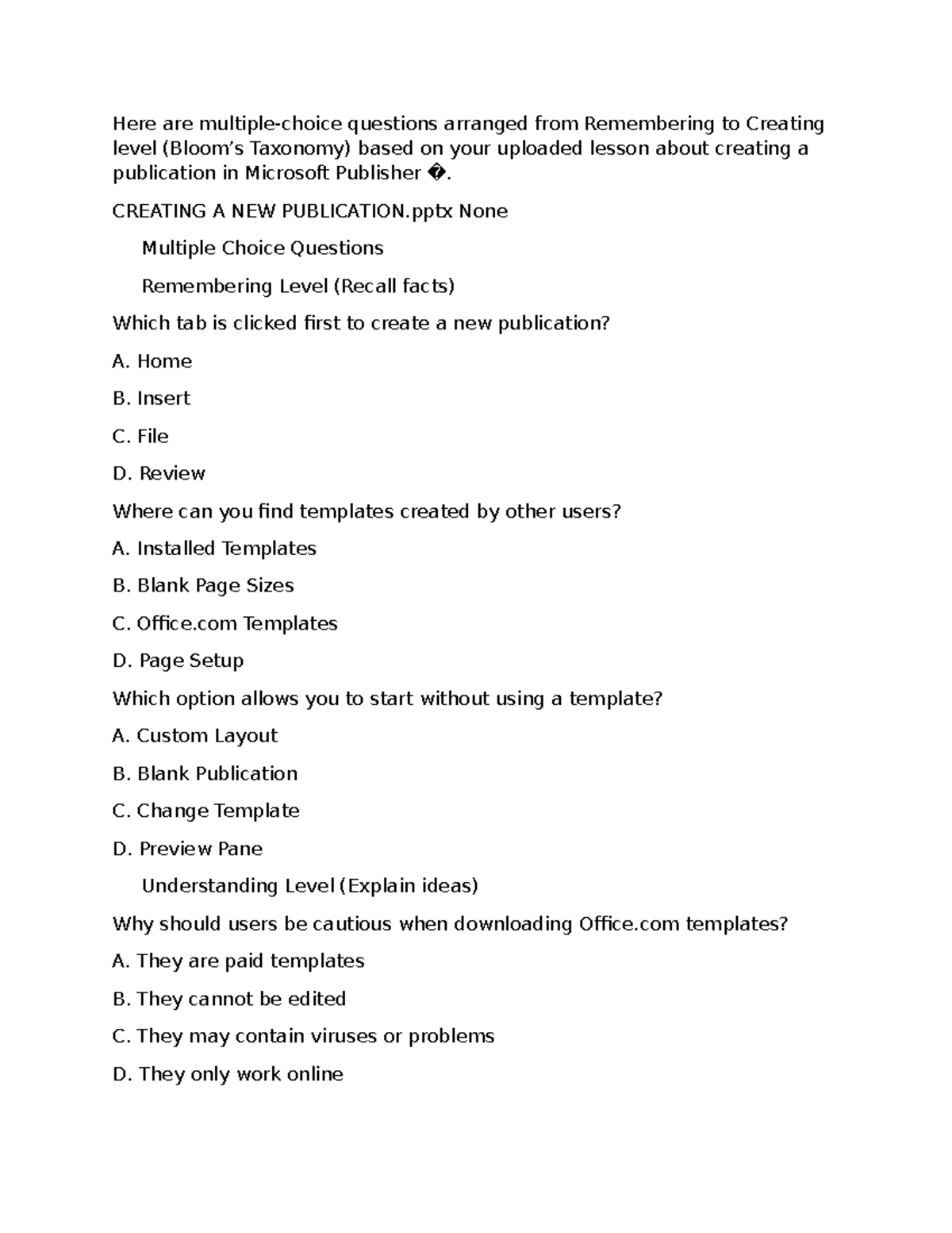 Summative Test in ICT 8 Q4: MCQs on Microsoft Publisher - Studocu