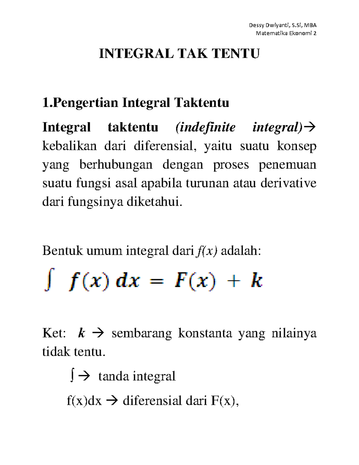Integral: Indefinite & Definite with Fundamental Concepts - Studocu