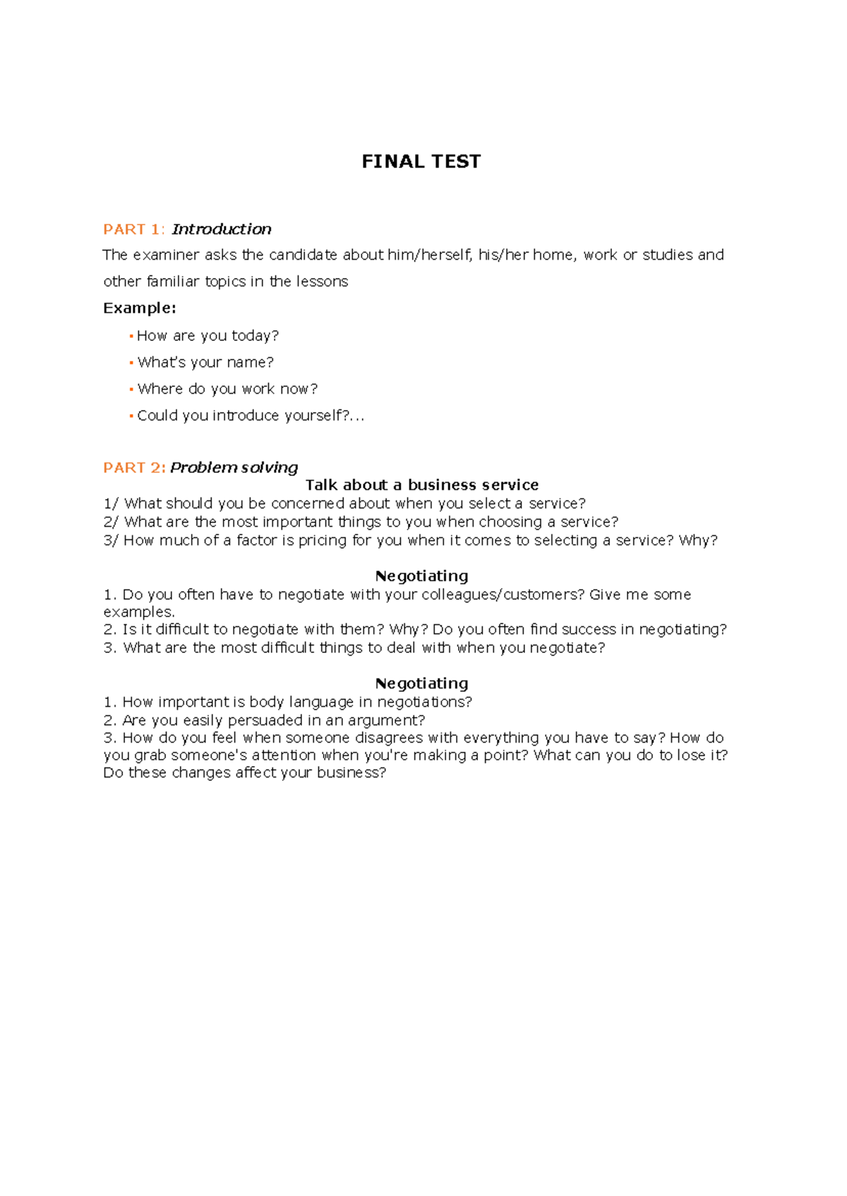 Final Test - Business Communication Skills and Strategies - Studocu