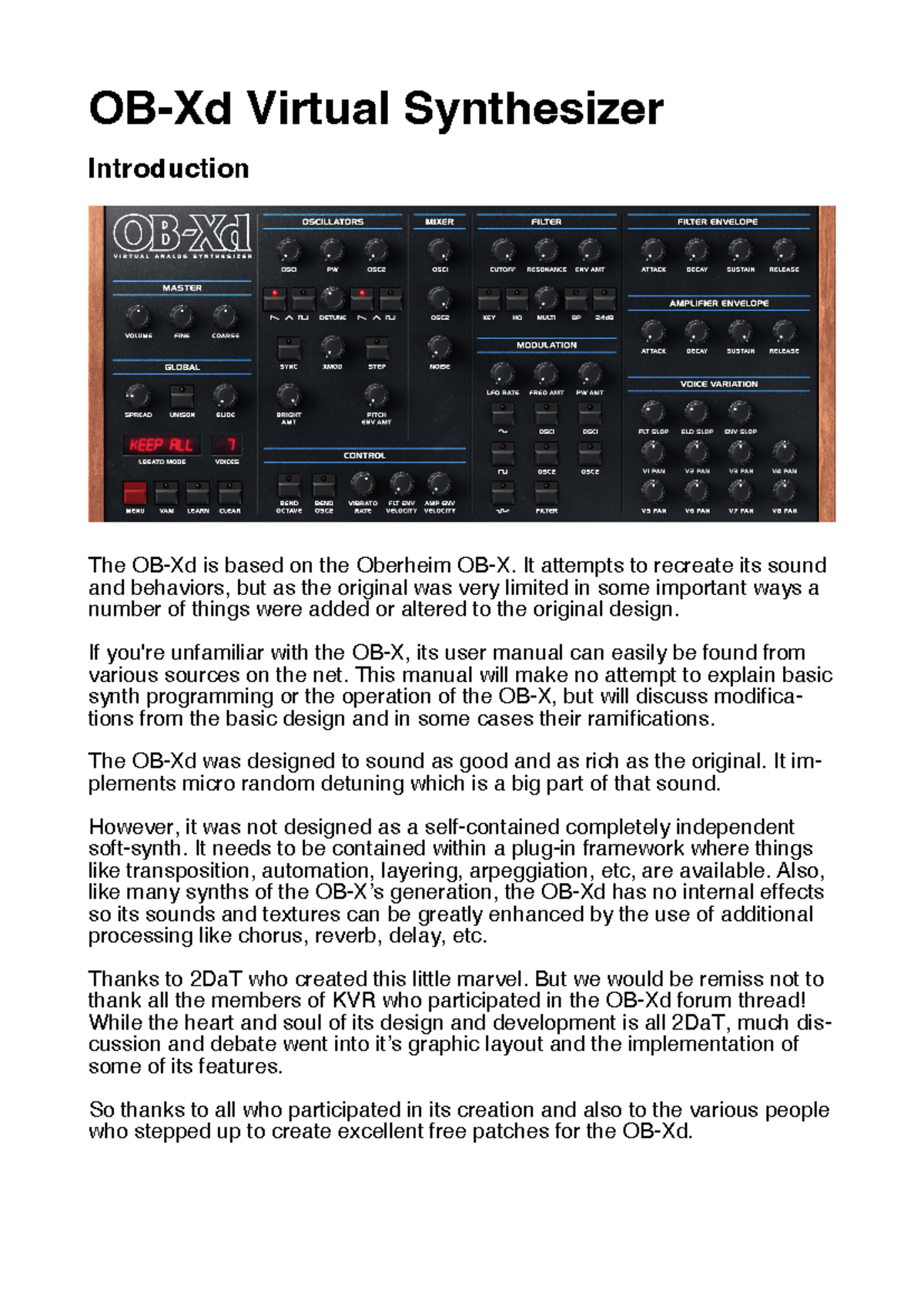 OB-Xd Virtual Synthesizer Manual - User Guide Overview - Studeersnel