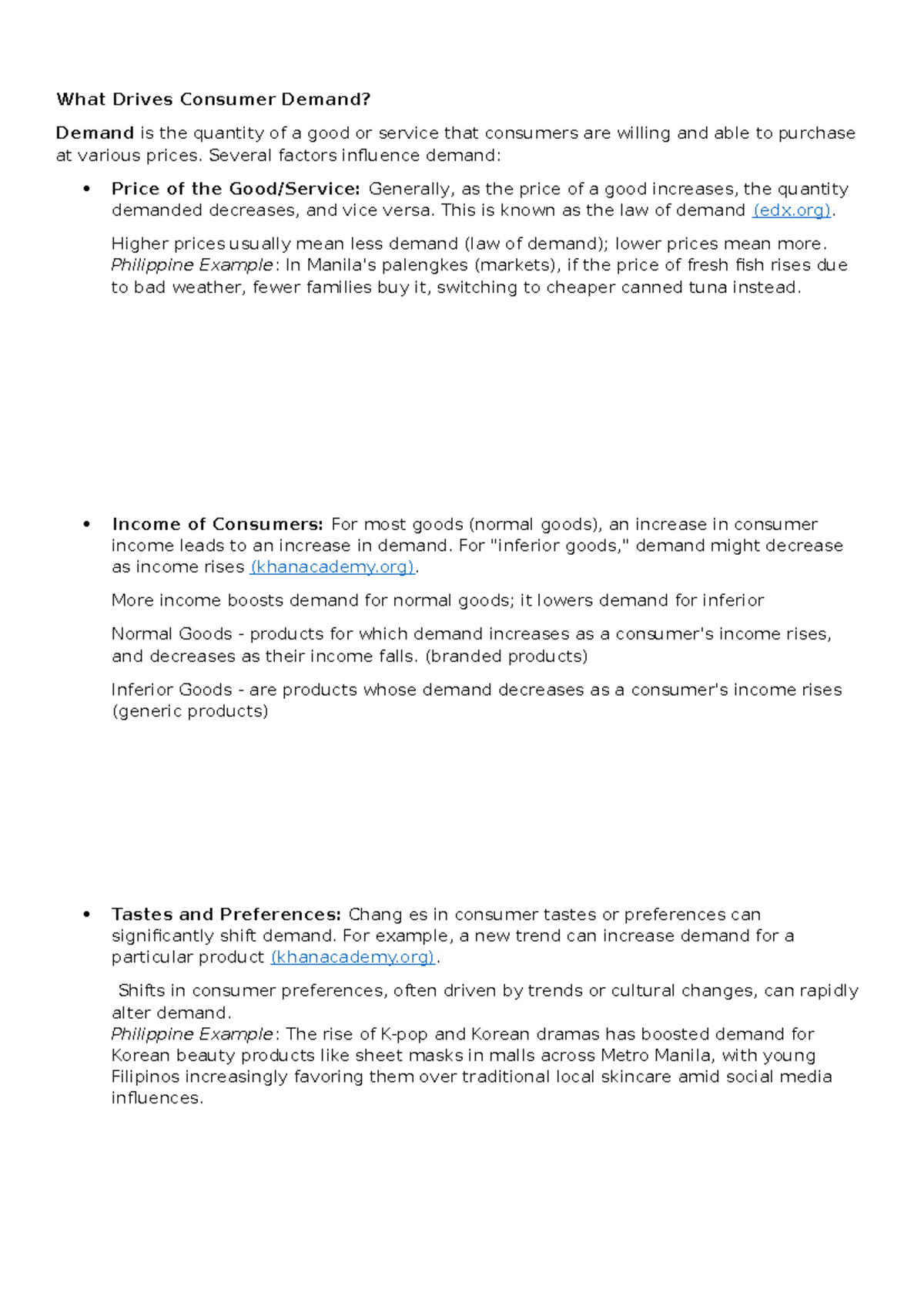Consumer Demand Factors: Price, Income, and Preferences Analysis - Studocu