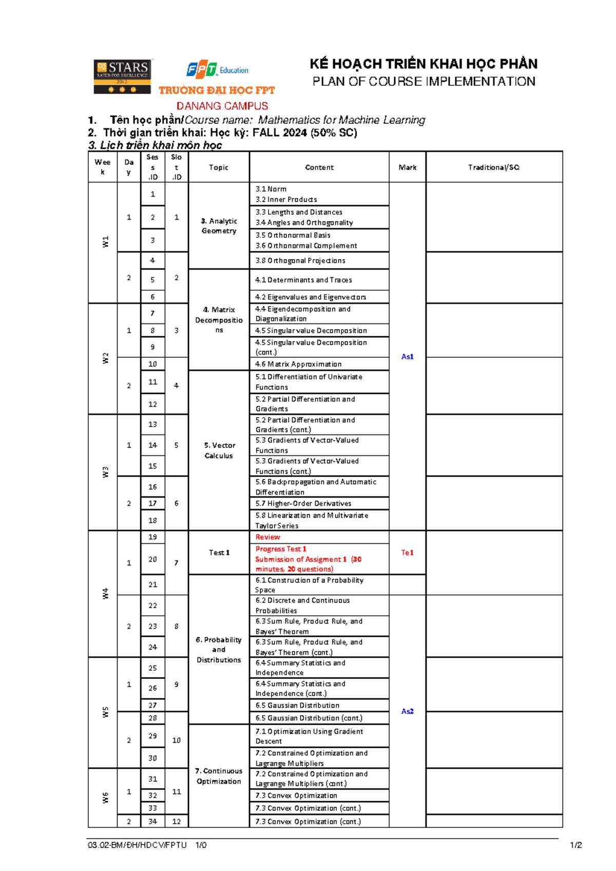 CIP MAI391 FALL24 Course Plan: Mathematics for Machine Learning - Studocu