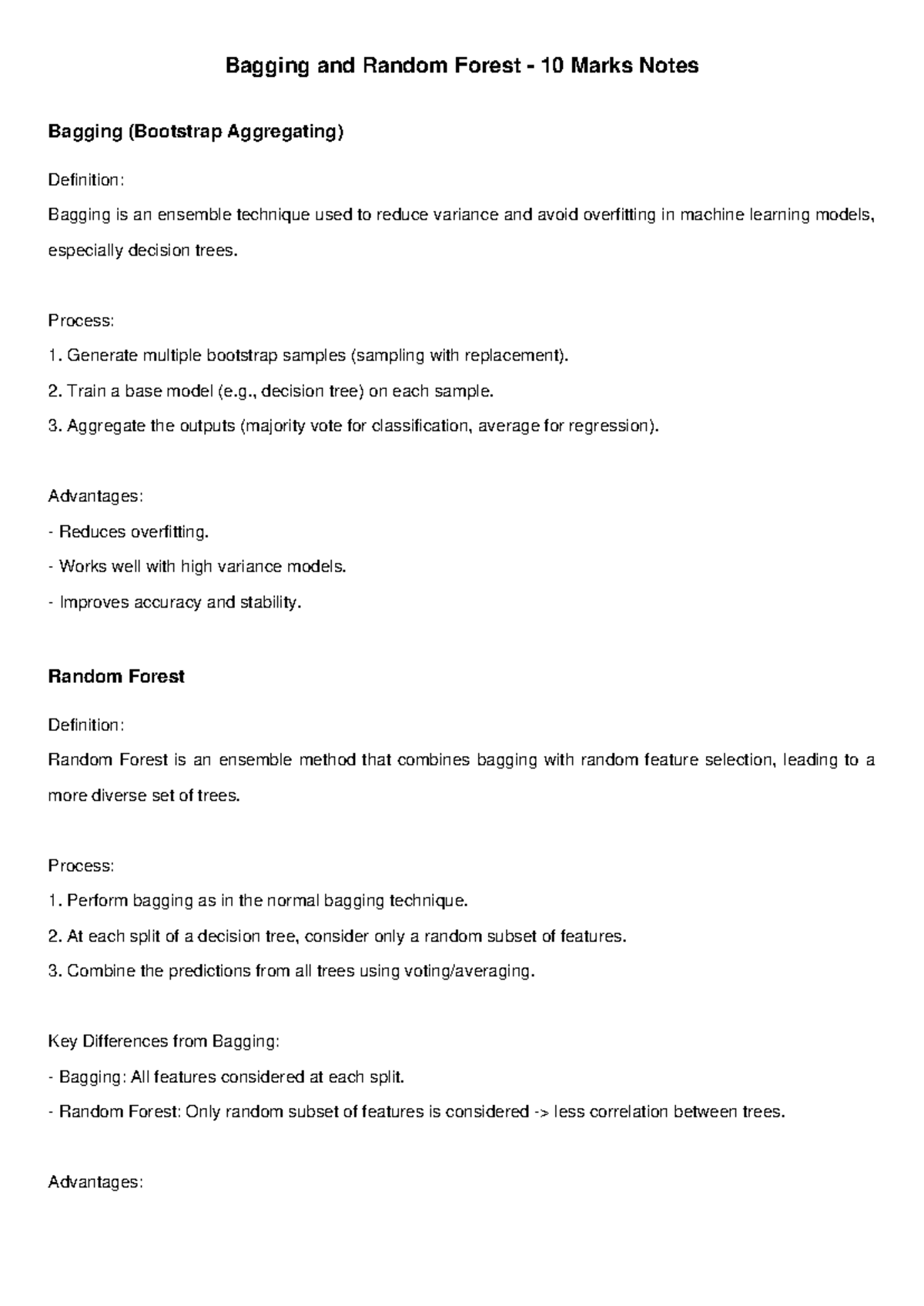 Bagging & Random Forest: Key Concepts & Advantages (10 Marks Notes ...