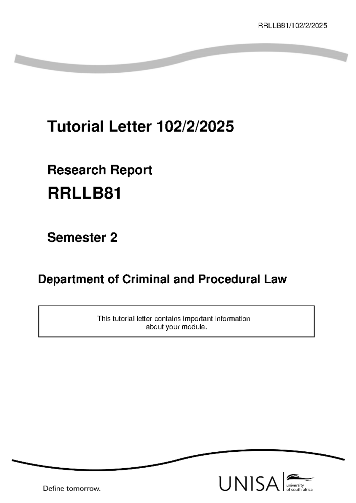 Tutorial Letter RRLLB81: Research Report Formatting Guidelines - Studocu