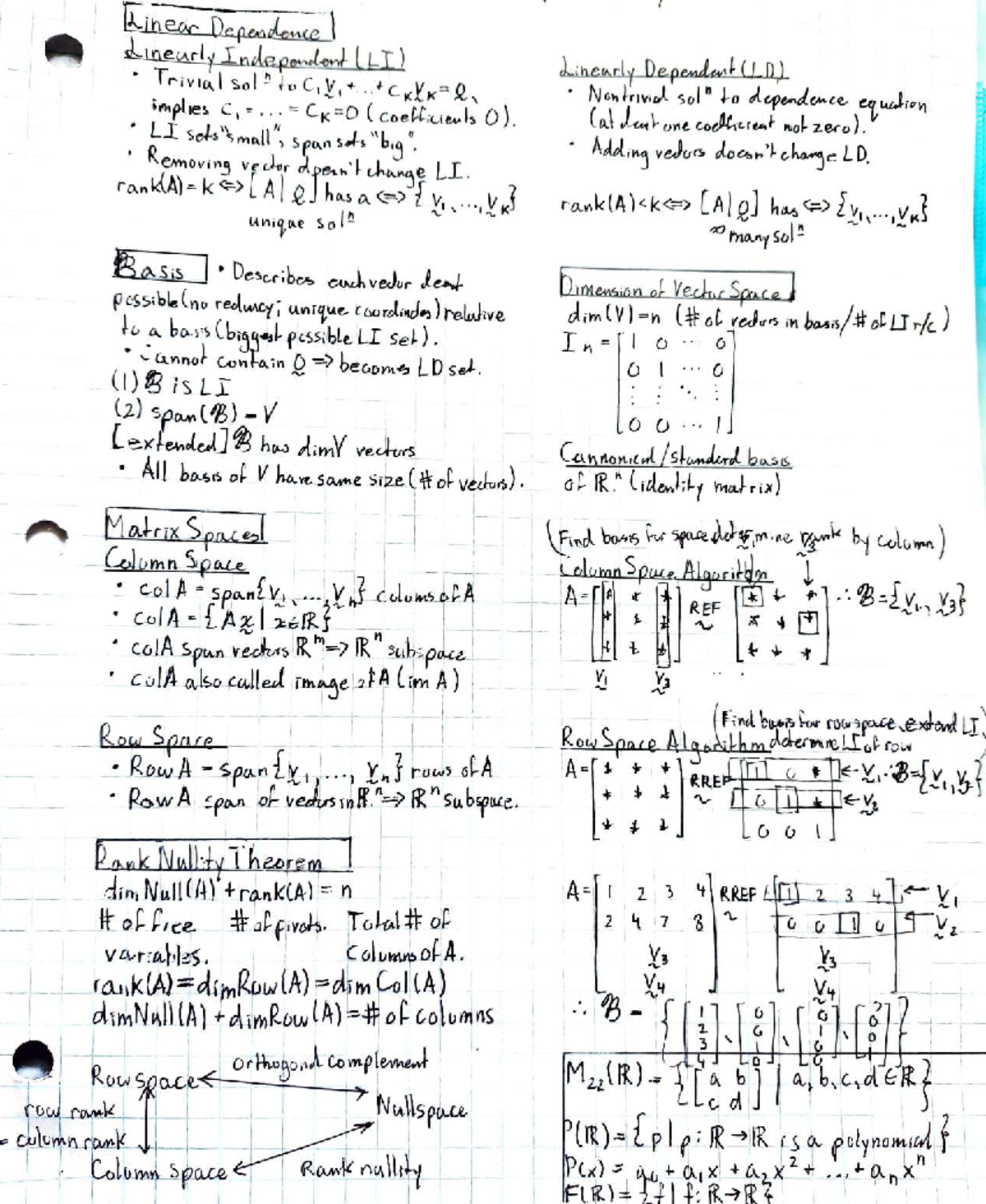 Linear Dependence and Independence in Vector Spaces (Course Review ...