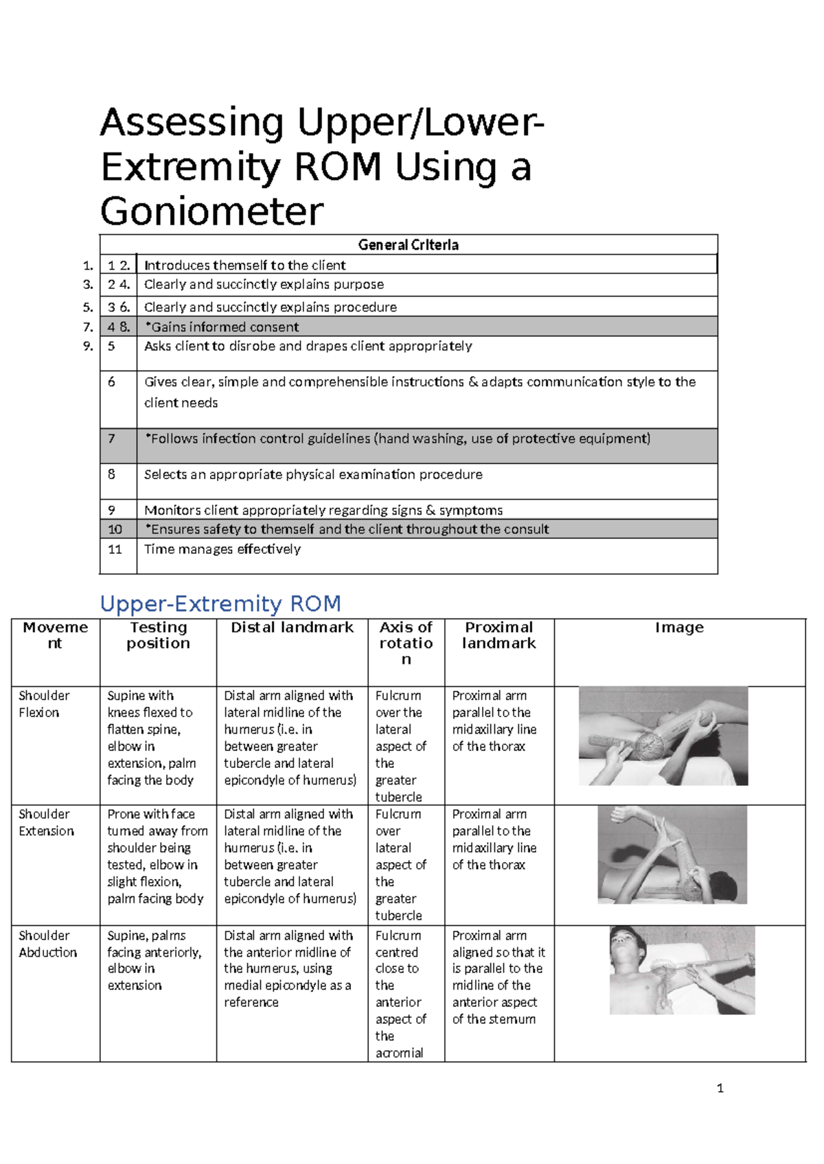 Goniometer ROM Assessment Guidelines for PT 101 - Studocu