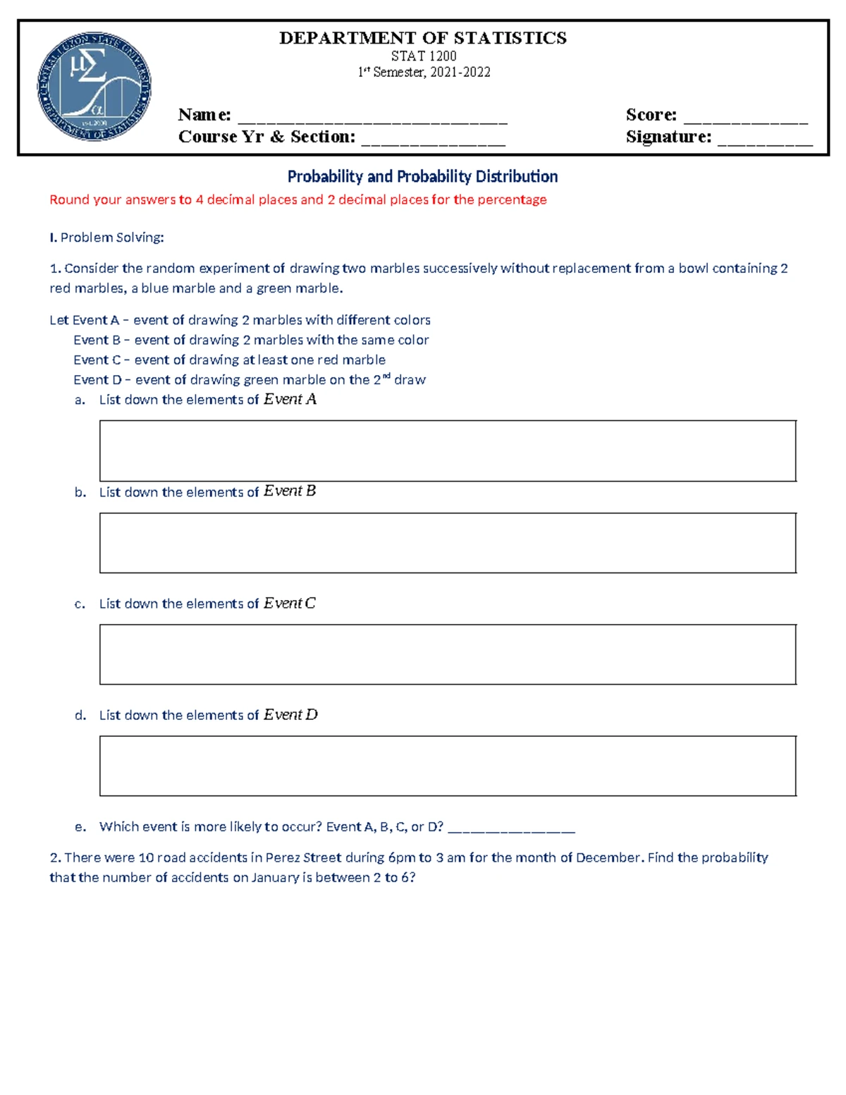 Mathematics 10: Events, Union, & Intersection of Events (M10SP-IIIf-1 ...