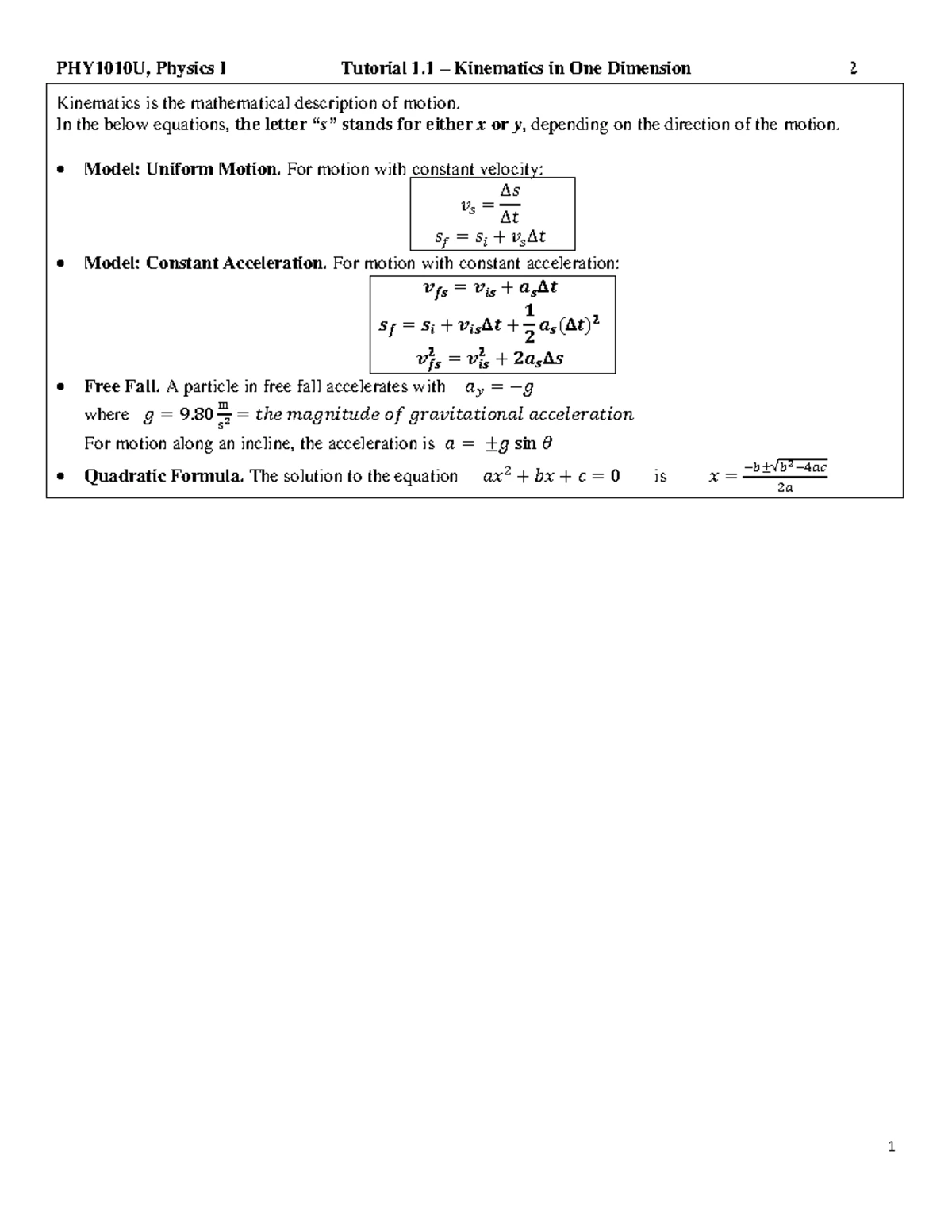 PHY1010U Final Exam Tutorial 2: Circular Motion Concepts and Problems ...