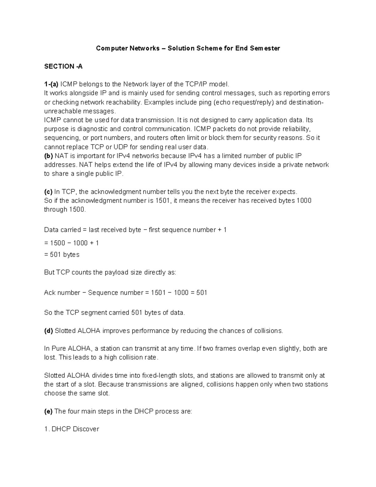 CS-30003(CN) Computer Networks End Semester Solution Scheme - Studocu