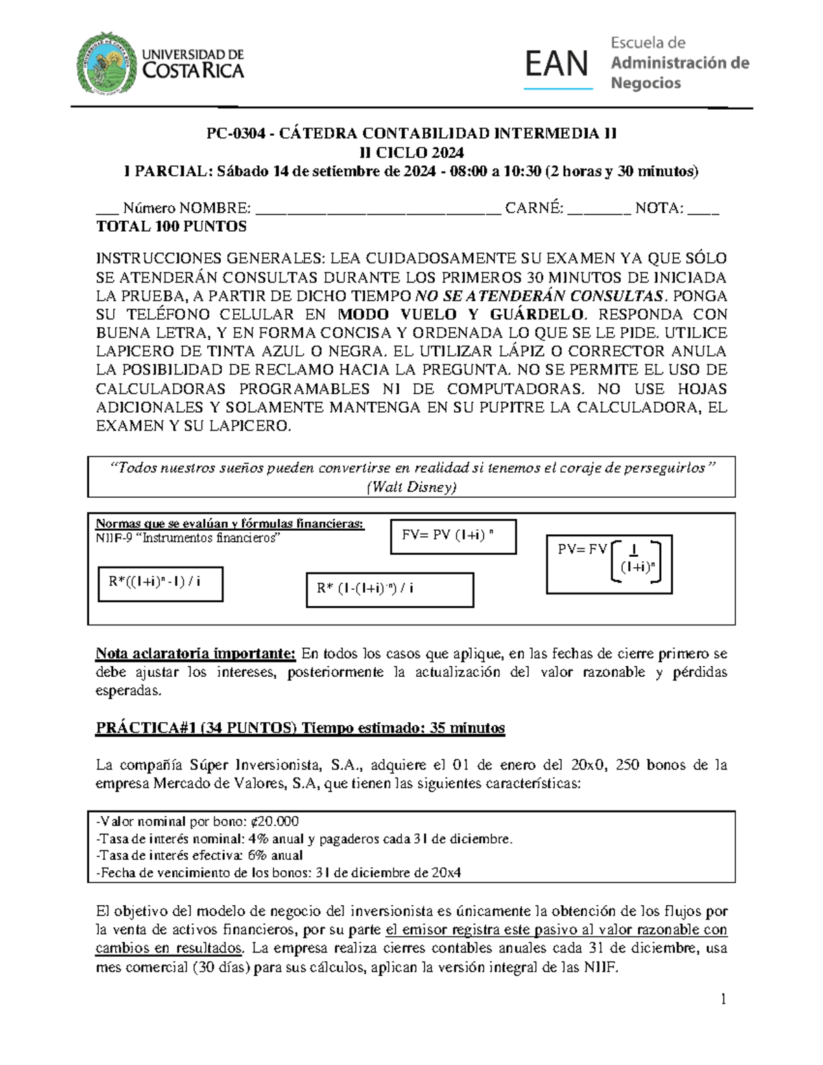 I Parcial Cátedra Contabilidad Intermedia II - Ciclo 2024 - Studocu