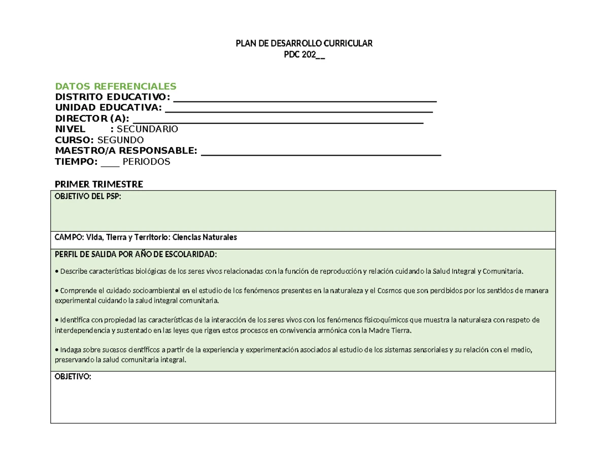 PDC-BIO3 - Planificación de Clase. - PLAN DE DESARROLLO CURRICULAR PDC ...