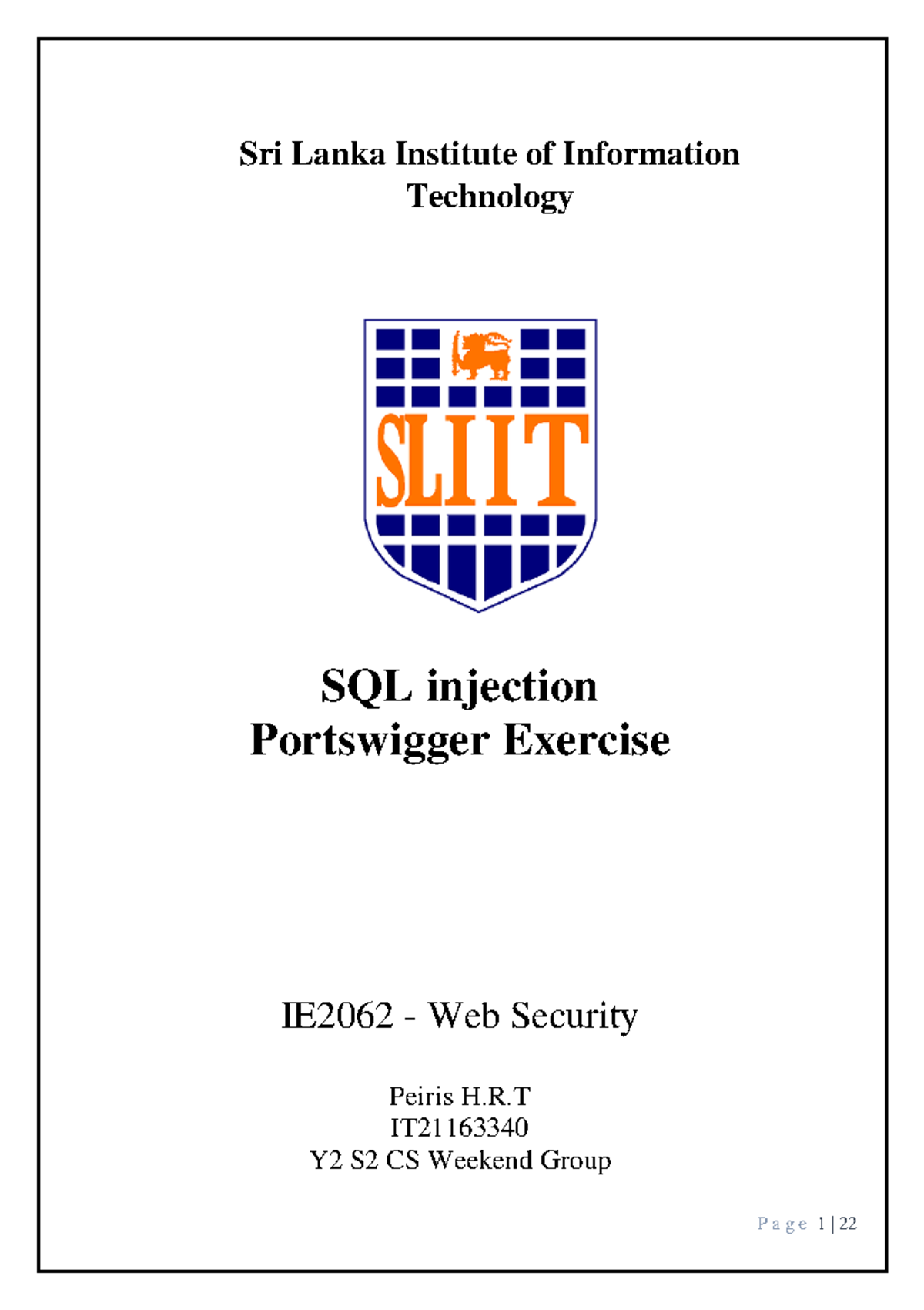 SQL Injection Lab Exercises - IE2062 Web Security Practices - Studocu